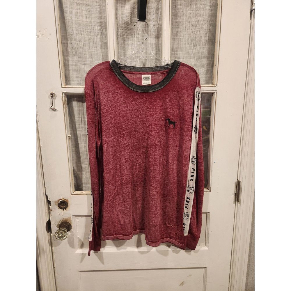 Pink by‎ Victoria's Secret Maroon and Black Long Sleeve Lightweight Shirt